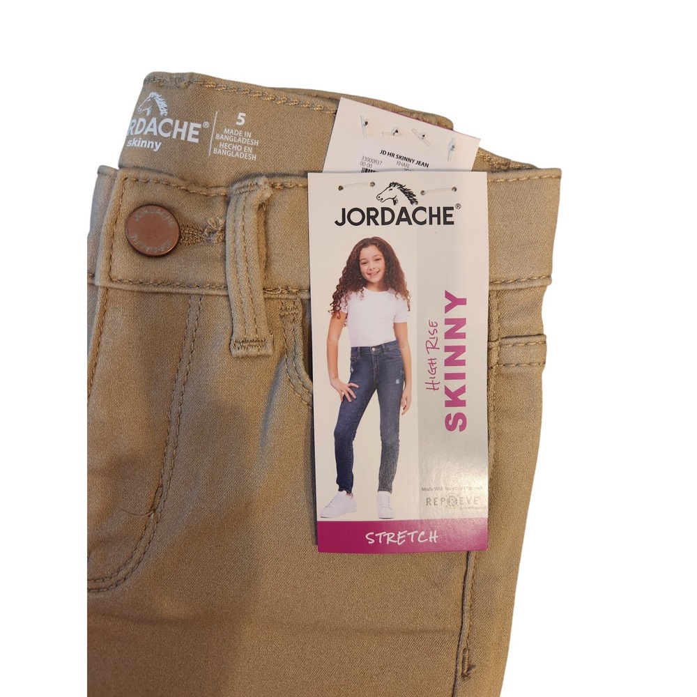 Jordache Girls Khaki High Rise Skinny Stretch Jeans Adjustable Waist Size 5 NWT